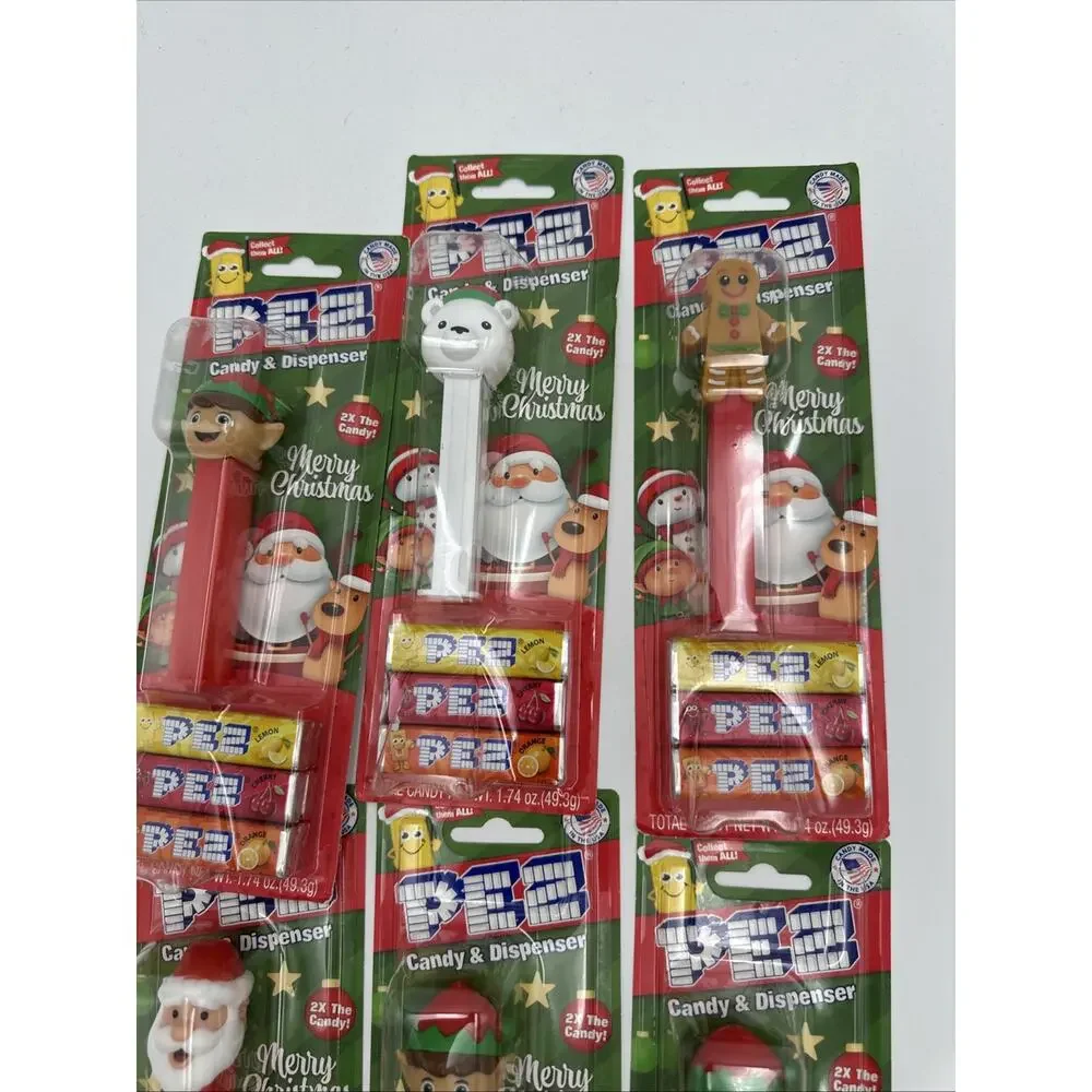 Lot of 6 - Mixed PEZ Candy Dispenser w 3 PEZ Pk Design Holiday Merry Christmas